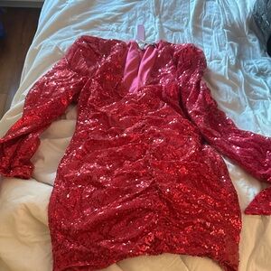 Pink Sequin Long Sleeve Dress